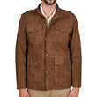 Men's Sahara Brown Suede Leather Coat With Patch Pockets