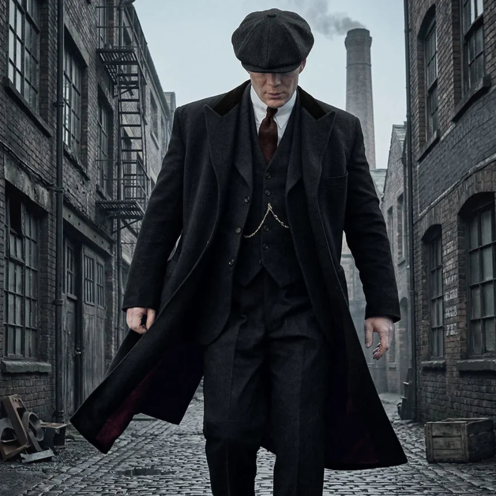 Thomas Shelby Long Wool Men's Black Overcoat