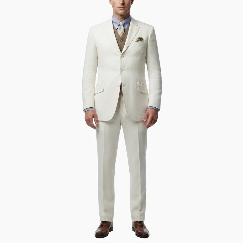 Men’s off white formal suit with peak lapel jacket