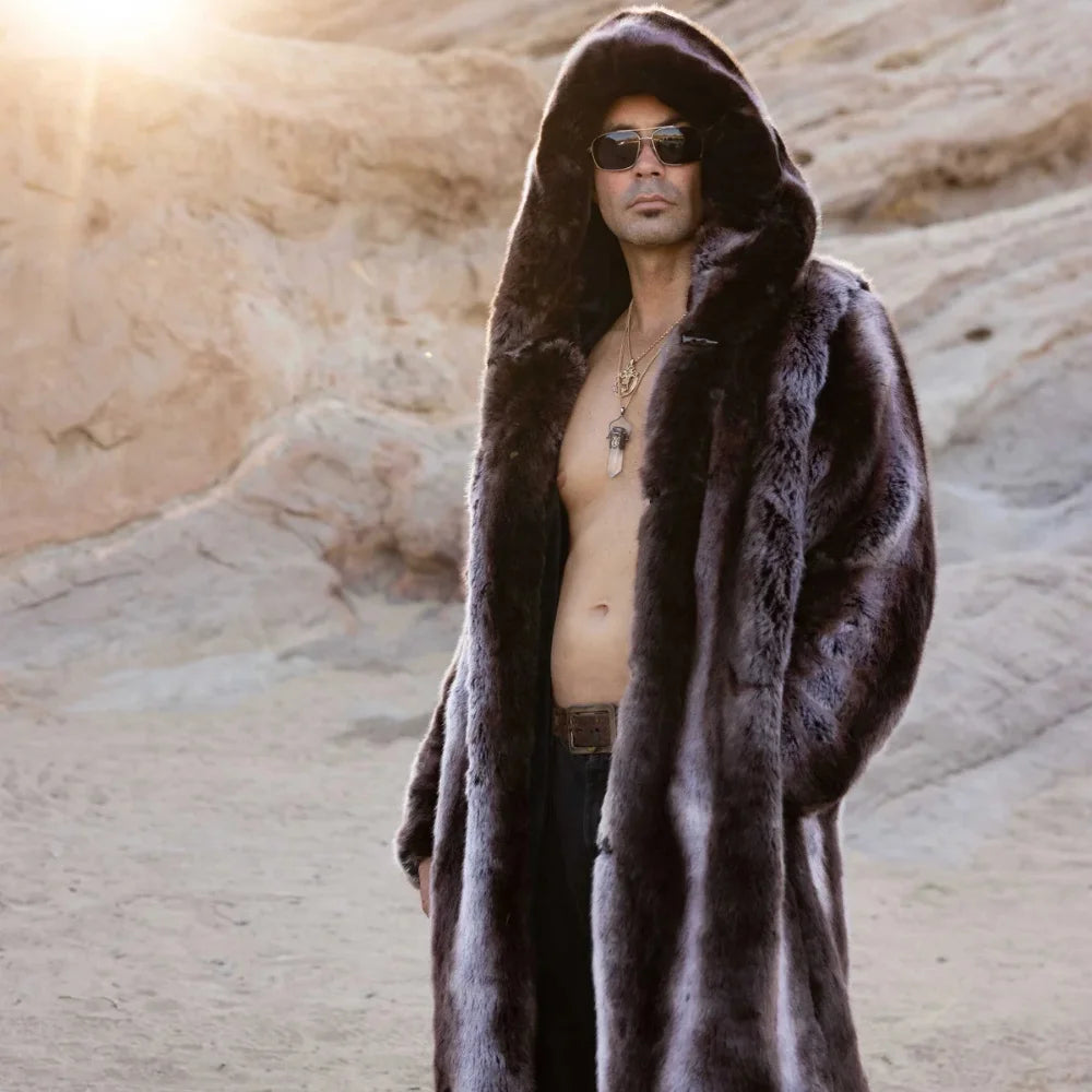 Arthur Men's Fur Chinchilla Hooded Long Coat in Tissavel French Fur