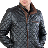 Mens Black Quilted Leather Car Coat