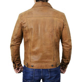 Men's Camel Brown Trucker  Leather Jacket