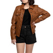 Women’s Cognac Brown Leather Trucker Jacket