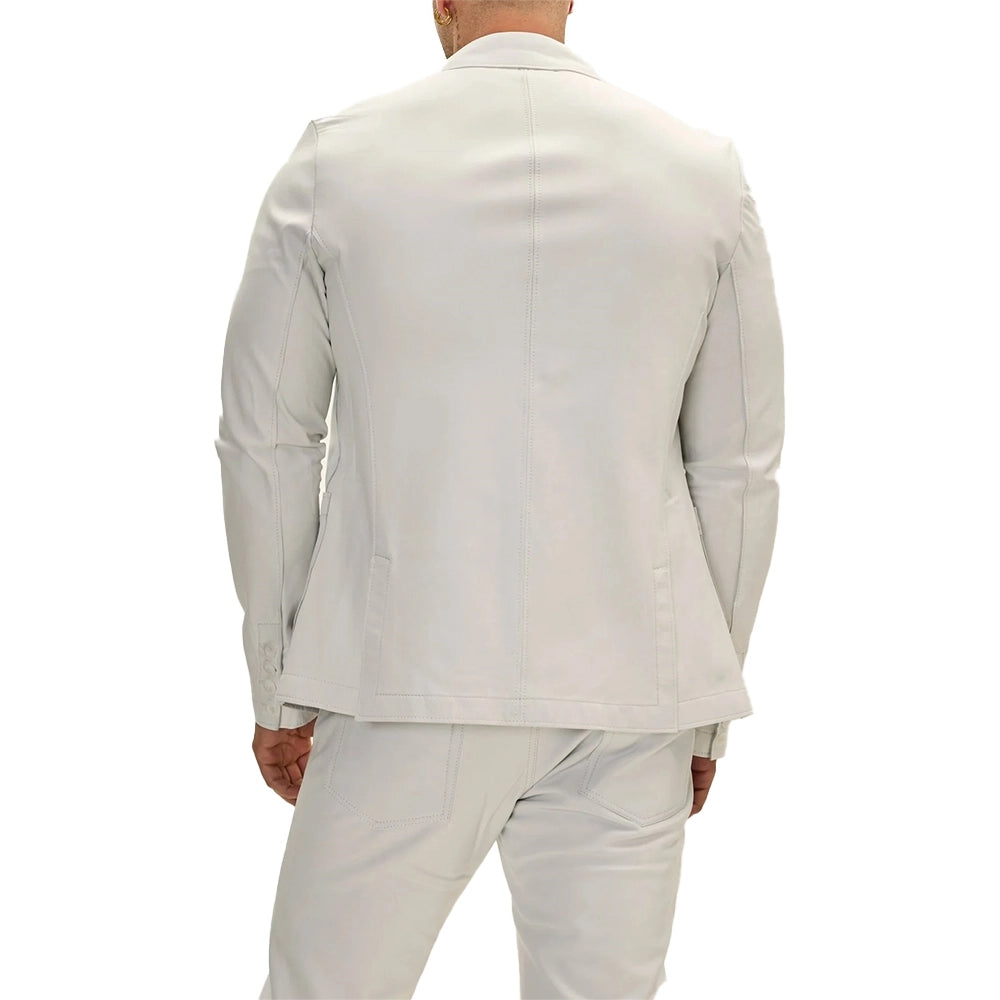 Classis Two Button Lambskin White Leather Blazer Mens