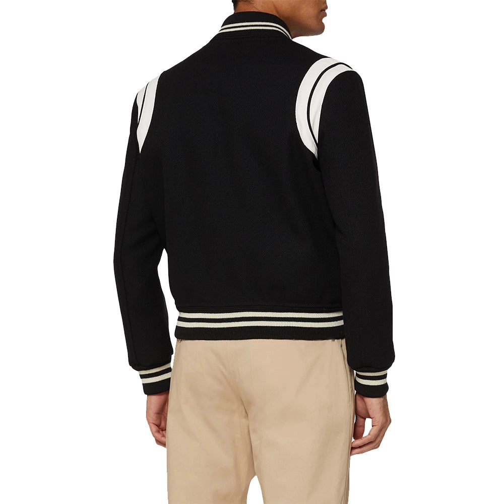 Mens White And Black Varsity Bomber Jacket