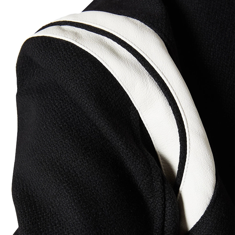Mens White And Black Varsity Bomber Jacket