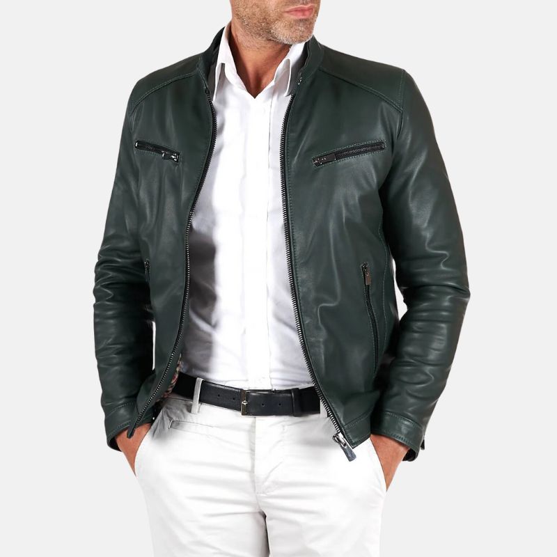 vintage-green-snap-tap-leather-cafe-racer-jacket