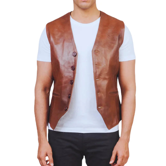 Vintage Mens Brown Leather Vest