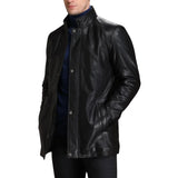 Mens Real  Black 3/4 Length Leather Walking Coat