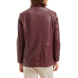 Men's Two Button Real Wine Red Leather Blazer Jacket