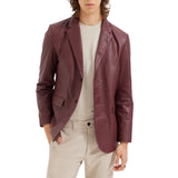 Men's Two Button Real Wine Red Leather Blazer Jacket