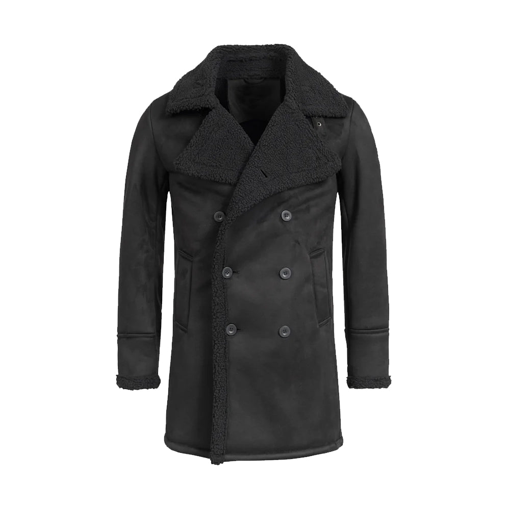 Double Breasted Sherpa Winter Coat Men Black