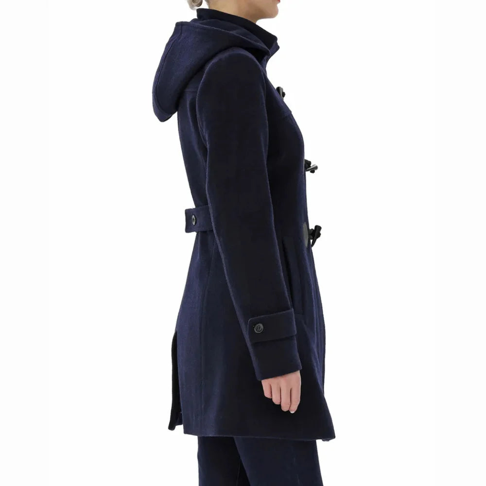 Women’s Wool Blend Navy Blue Hooded Duffle Coat