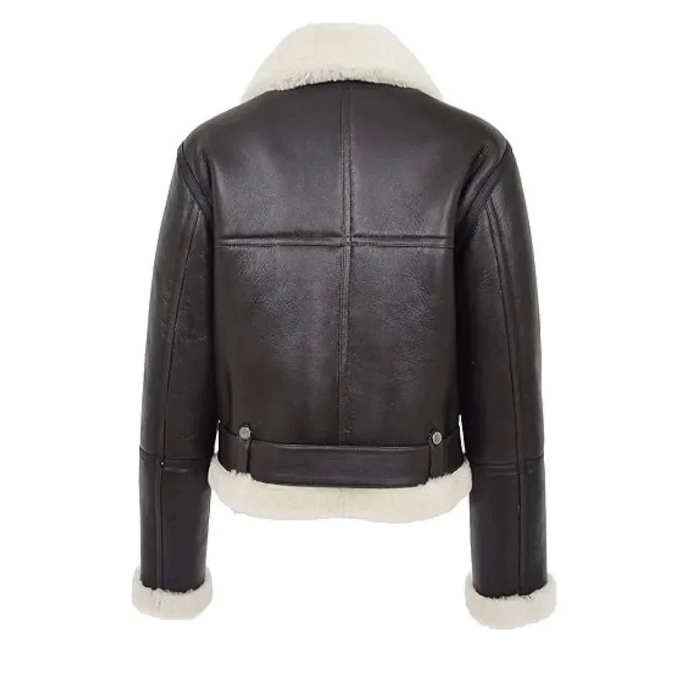 Women’s winter shearling aviator jacket in black leather