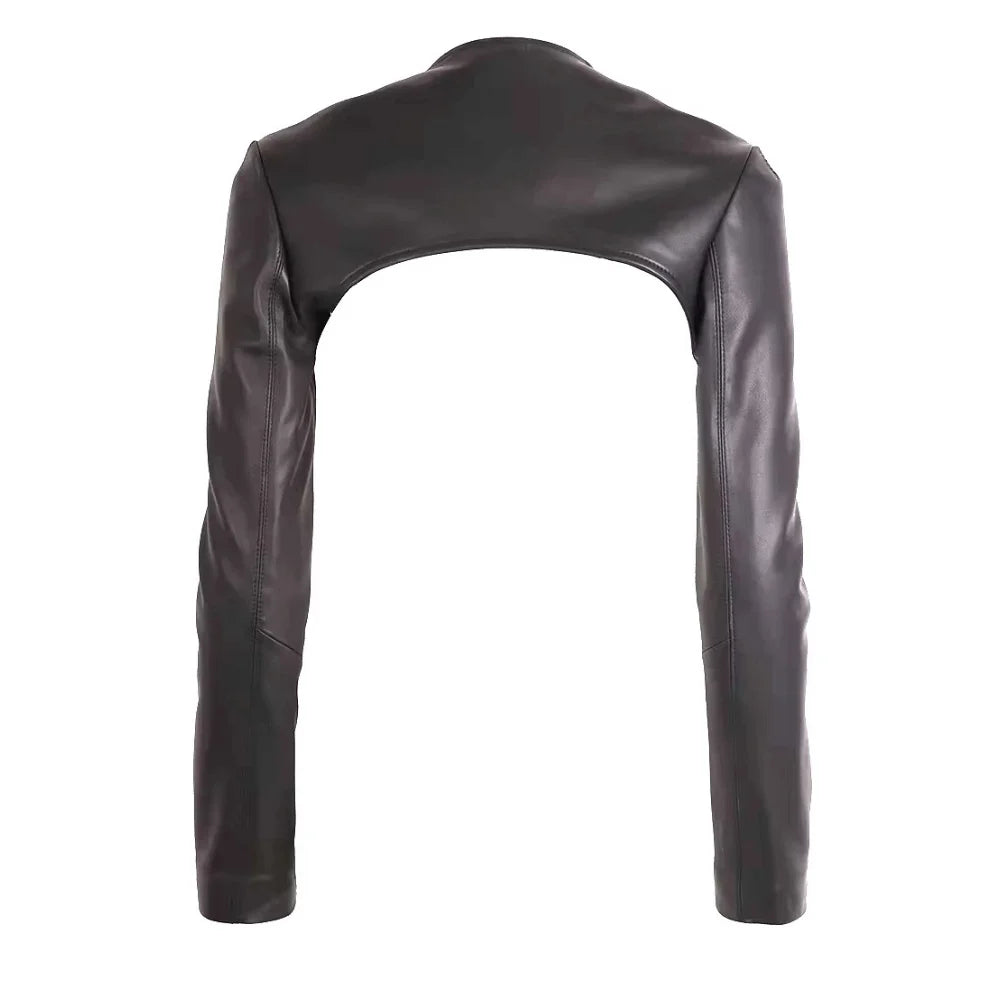 Women's Belted Black Leather Bolero Jacket
