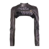 Women's Belted Black Leather Bolero Jacket