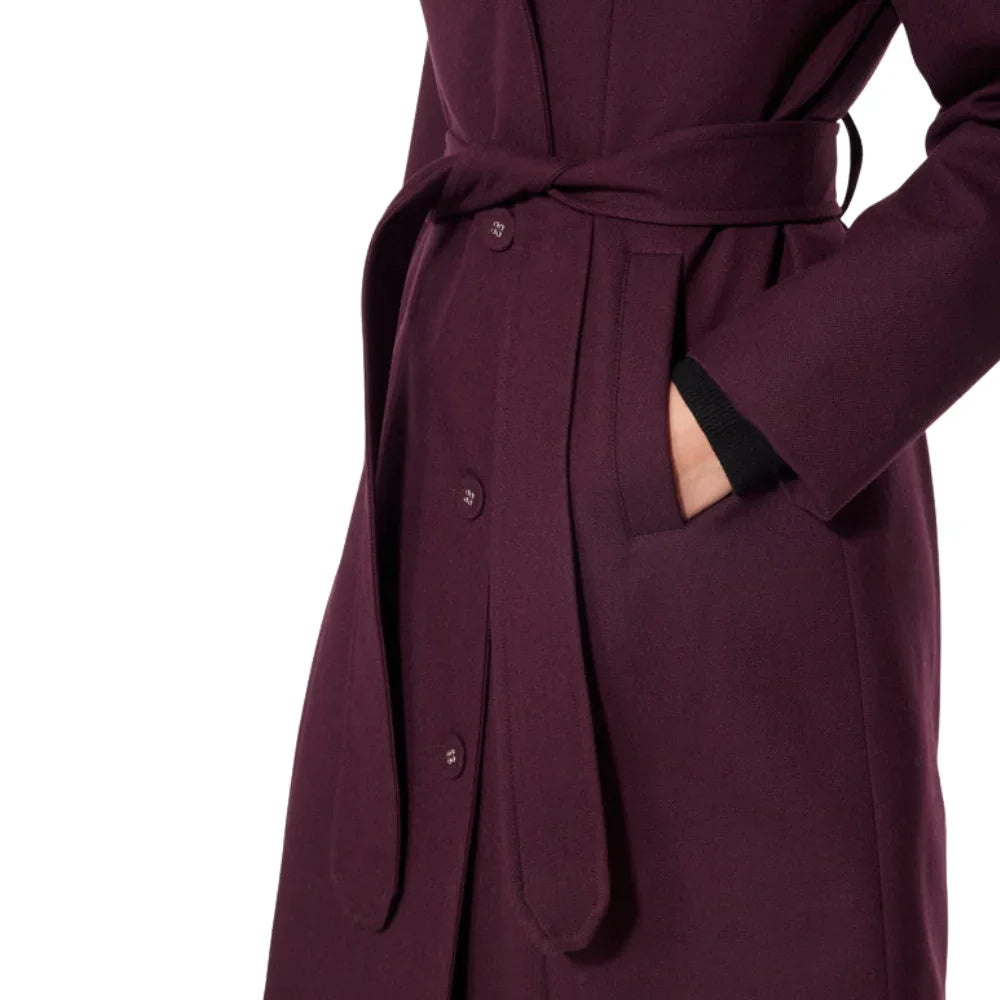 Women’s Burgundy Long Belted Wool Blend Coat