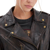 Women’s Black Cognac Aged Lambskin Leather Vest with Belted Waist