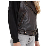 Women’s Black Cognac Aged Lambskin Leather Vest with Belted Waist