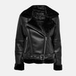 Black premium leather shearling jacket for women