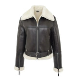 Women’s black B3 belted shearling aviator jacket