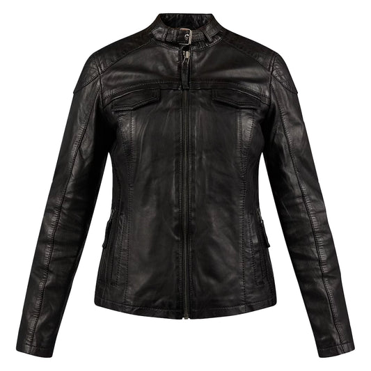 Susan Womens Black Leather Biker Jacket