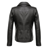 Real Lambskin Notch Lapel Ladies Black Leather Blazer - Back View