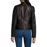 Tall Women’s Black Nubuck Cowhide Biker Jacket with High Collar