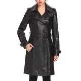 NewYork Women's Black Lambskin Double Breasted Belted Trench Coat