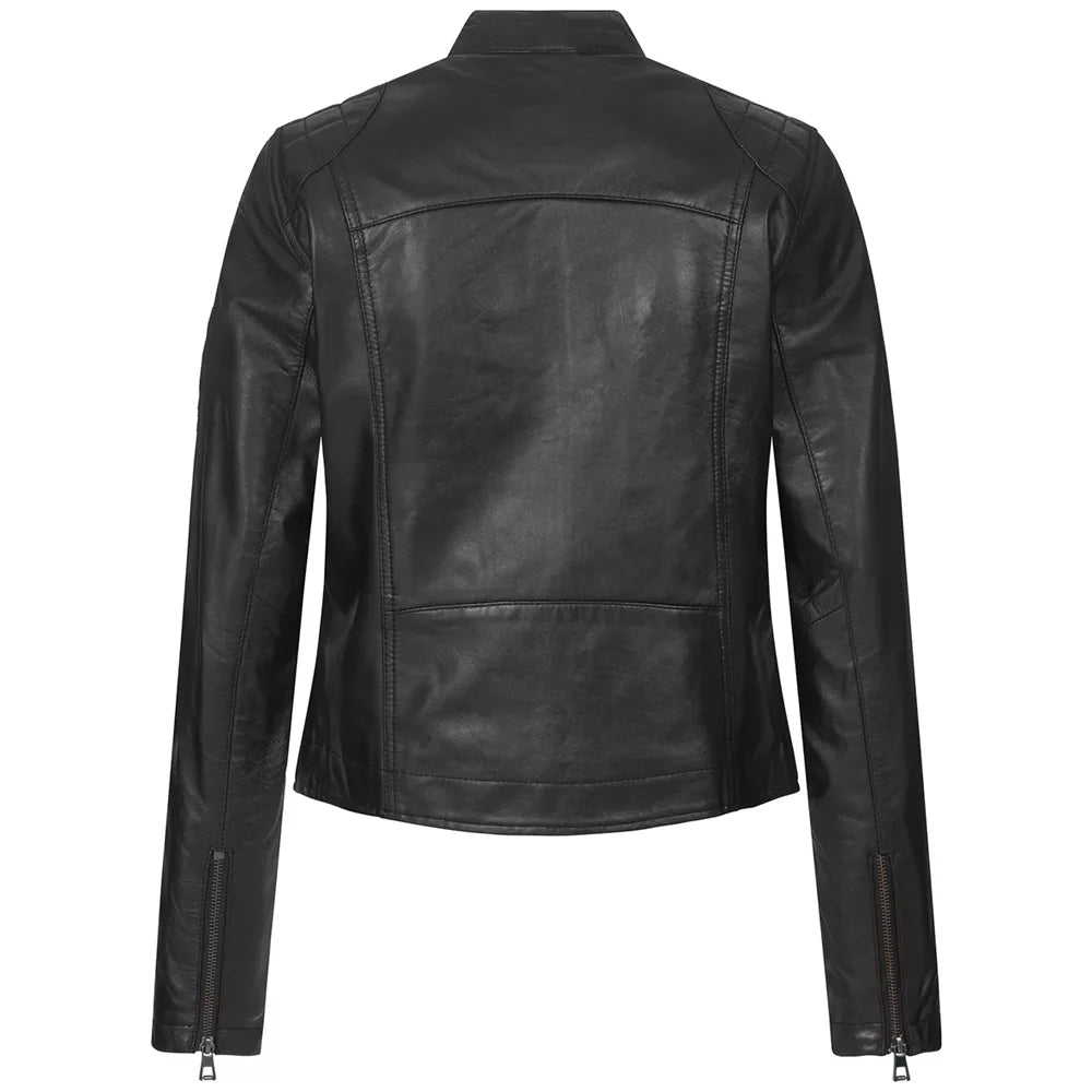 Women's Quilted Black Leather Biker Jacket