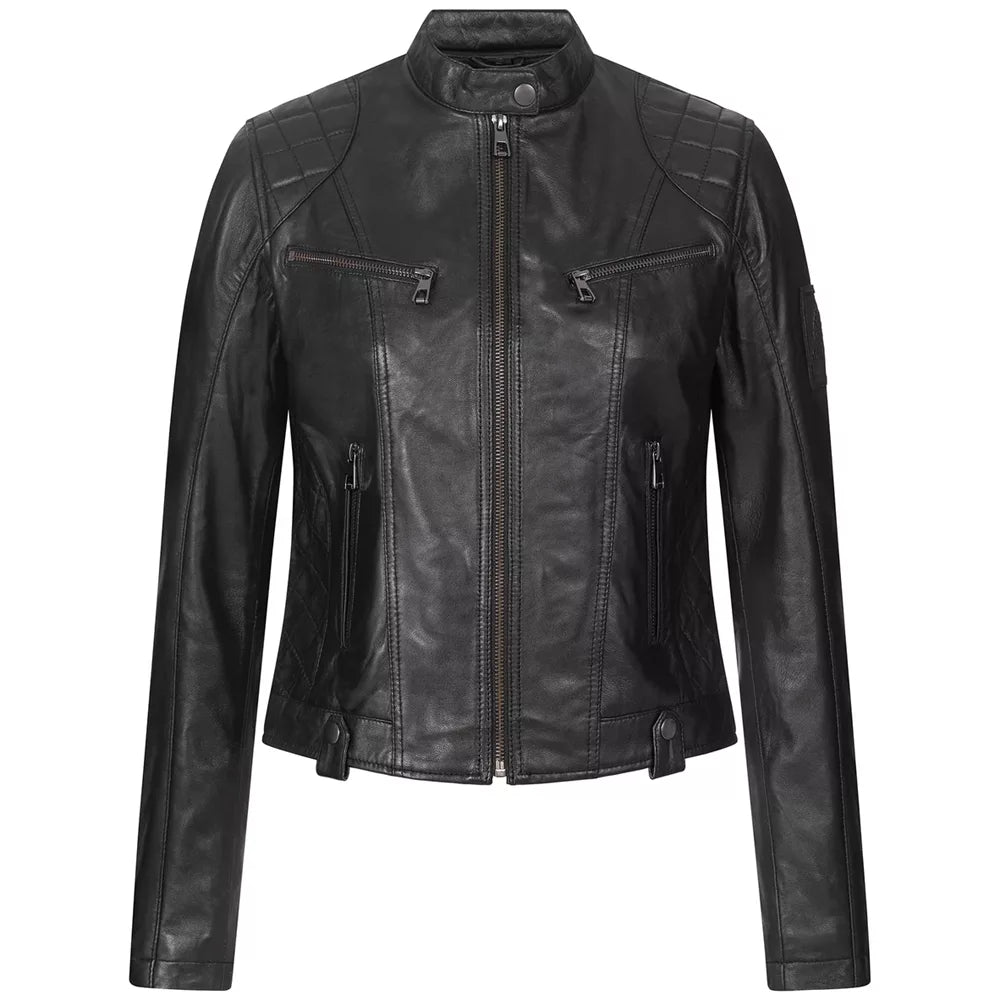 Women's Quilted Black Leather Biker Jacket
