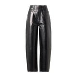 Women’s High-Waisted Black Barrel Leg Leather Pants