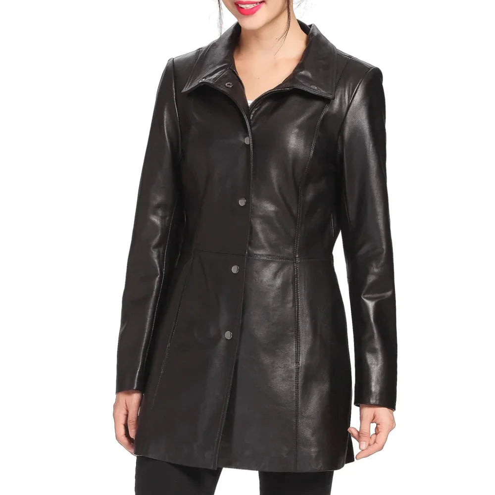 womens-black-long-leather-car-coat