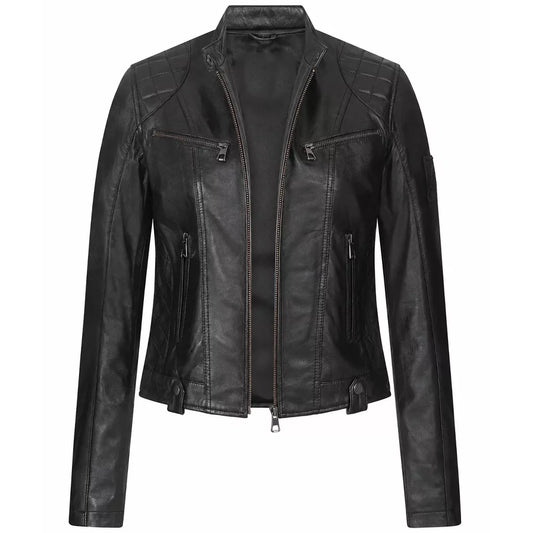 Women's Quilted Black Leather Biker Jacket