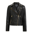 Women’s black sheepskin leather moto jacket