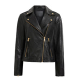 Women’s black sheepskin leather moto jacket