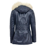 Women’s Blue Sheepskin Leather Duffle Coat with Removable Sherpa Hood