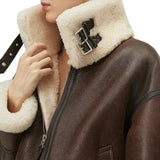 Women’s chocolate brown B3 jacket with shearling hood
