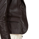 Women's Dark Brown Two Button Leather Blazer