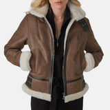 Women’s brown premium leather jacket with shearling lining