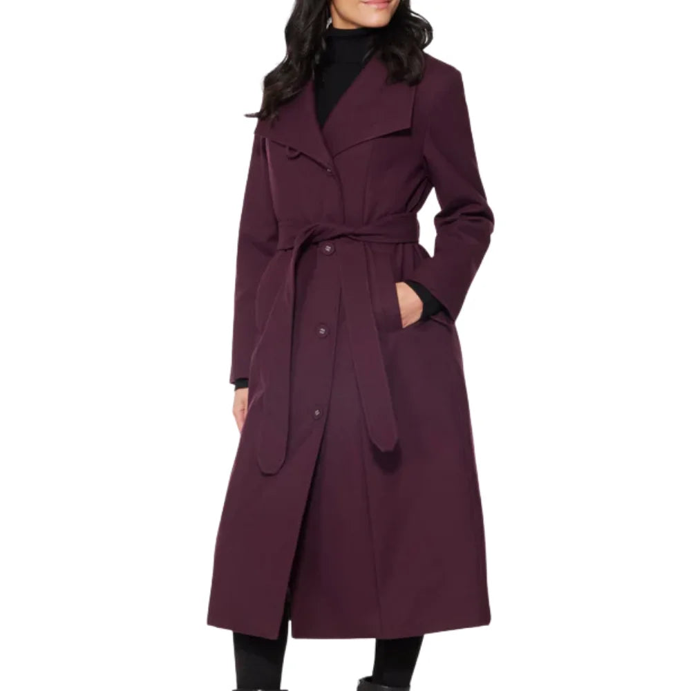 Women’s Burgundy Long Belted Wool Blend Coat