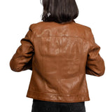 Women’s Cognac Brown Leather Trucker Jacket