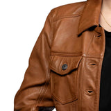 Women’s Cognac Brown Leather Trucker Jacket