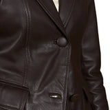 Women's Dark Brown Two Button Leather Blazer