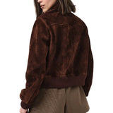 Womens Camel Lauren Brown Suede Bomber Jacket