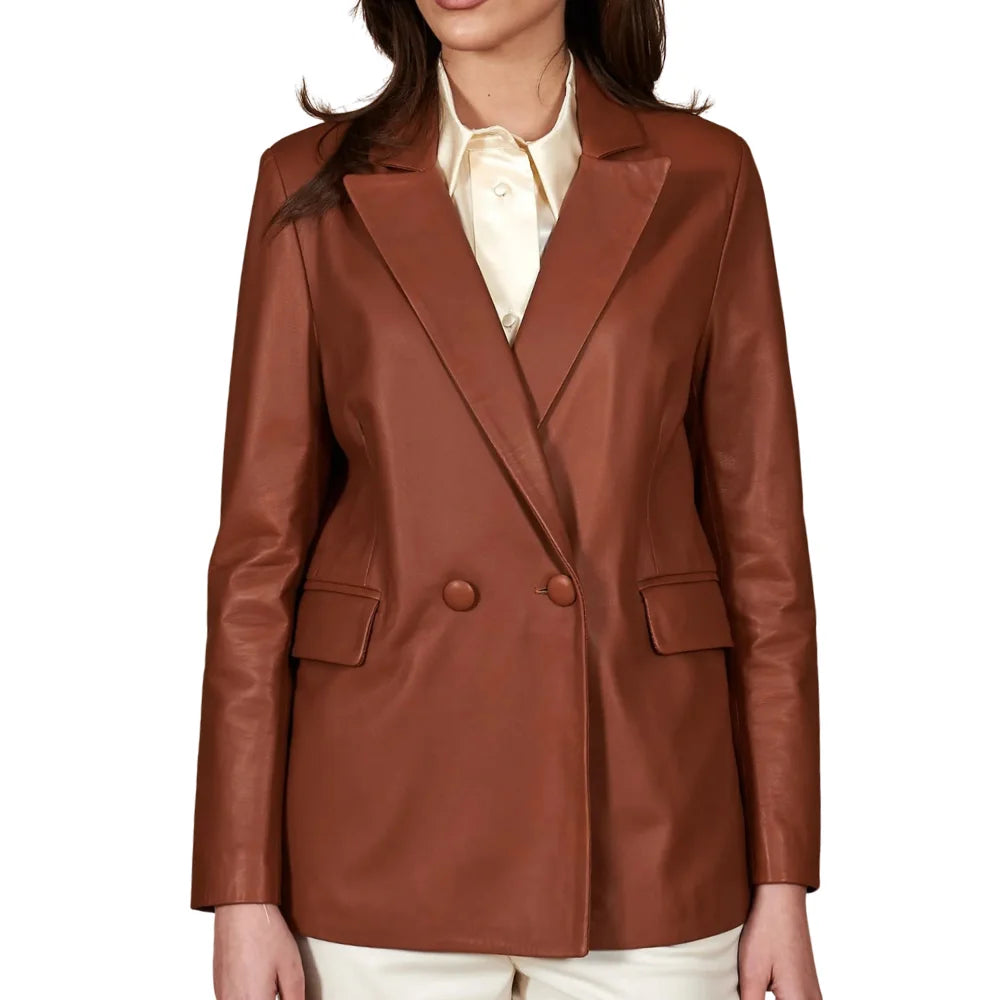 womens-double-breasted-tan-leather-coat