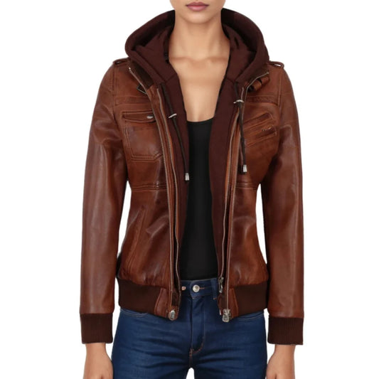 womens-hoded-brown-leather-jacket