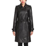 NewYork Women's Black Lambskin Double Breasted Belted Trench Coat