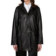 Women's Real Black Leather Button-Up Jacket