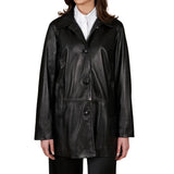 Women's Real Black Leather Button-Up Jacket